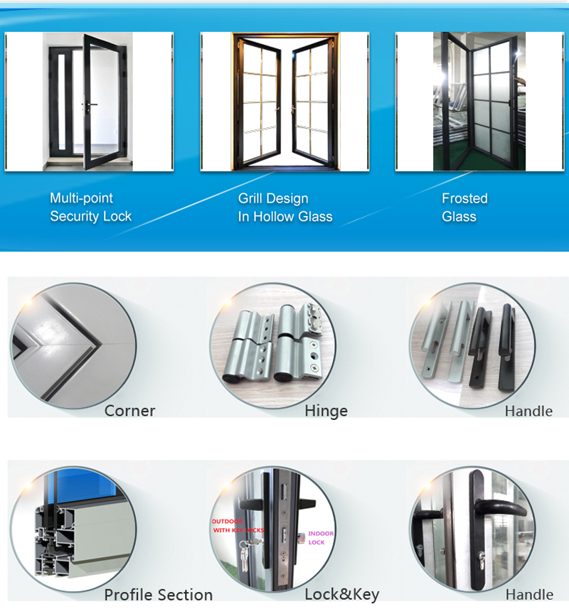 Cast swing glass aluminum casement door