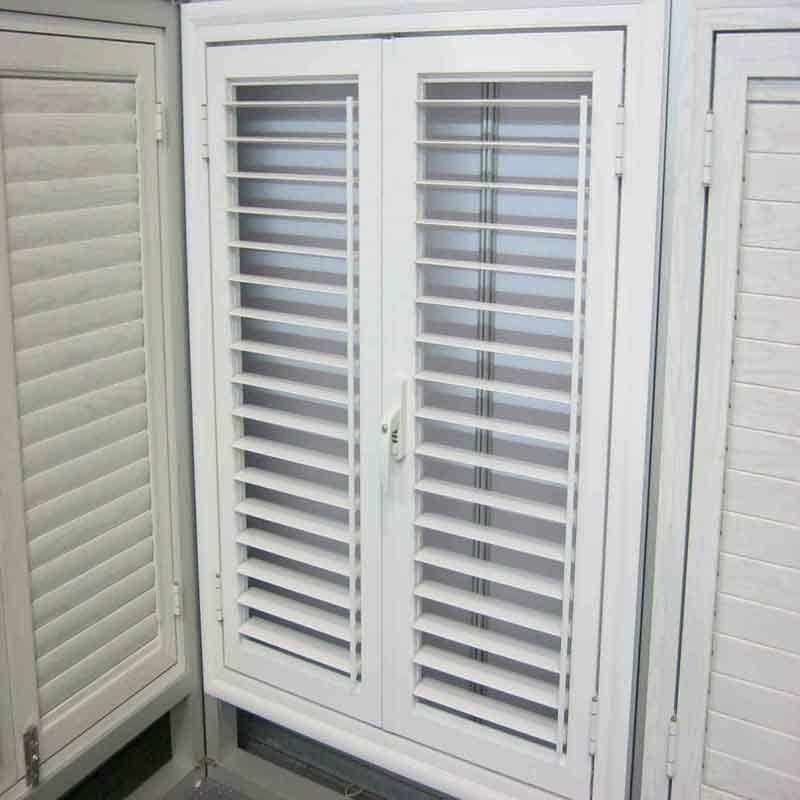 Aluminum casement white window shutters